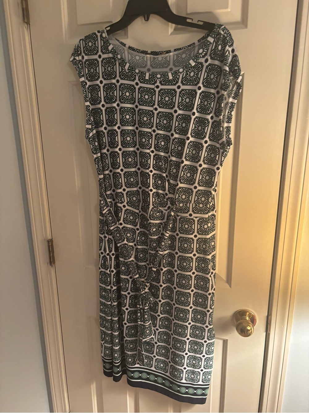 Brooks Brothers Black and White Geometric Tie-Waist Midi Dress